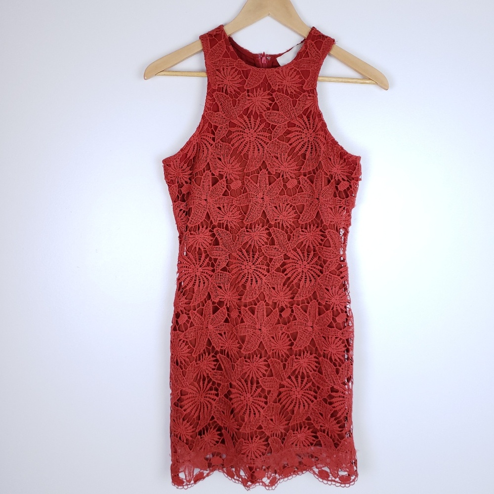 JOA Orange Floral Dress Lace Zip Up - Picture 1 of 8